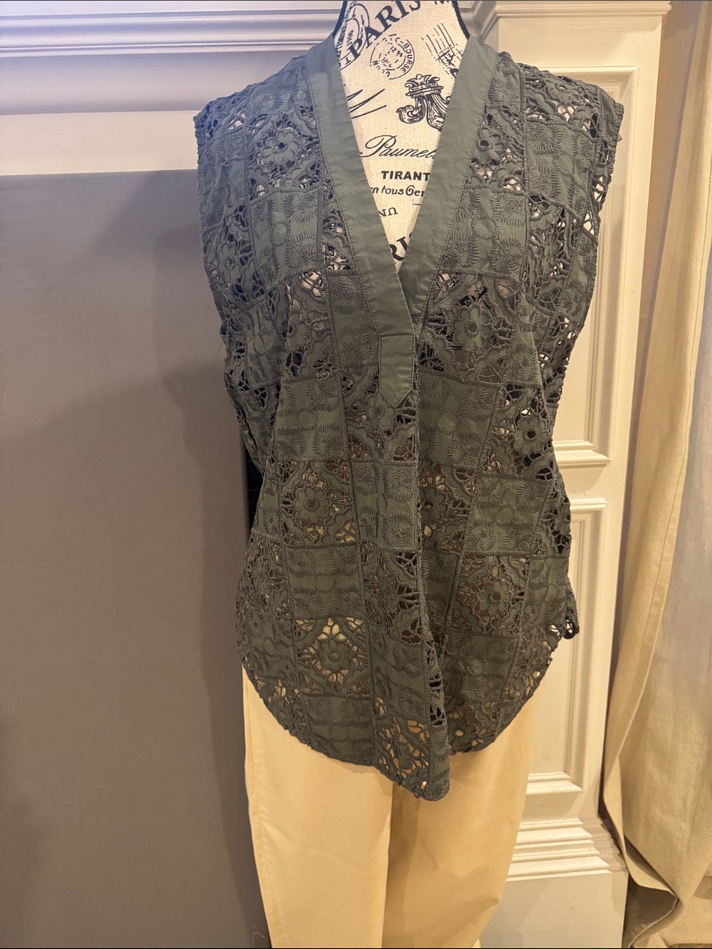 Zara Olive Green Crochet Lace V-Neck Camisole